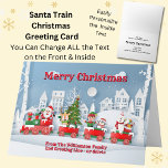 Voeg familienaam toe Santa & Elf Train Christmas Kaart<br><div class="desc">Personaliseer deze kerst Kaarten - verander elke tekst - Zie ook mijn winkel voor andere Train thema geschenken.</div>