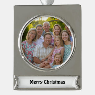 Voeg familiereünie toe Foto aanpassen Verzilverd Banner Ornament