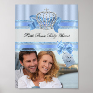 Voeg Foto Baby Shower Jongen Blauwe Kleine Prins K Poster