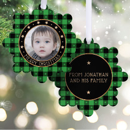 Voeg foto Buffalo Plaid & Stars Merry Christmas Ornament Kaart