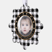    Voeg foto buffelplaid en sterren vrolijk kerstf Ornament Kaart (Links)