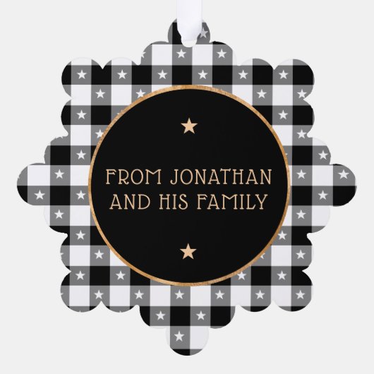    Voeg foto buffelplaid en sterren vrolijk kerstf Ornament Kaart (Achterkant)