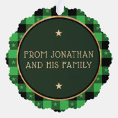    Voeg foto buffelplaid en sterren vrolijk kerstf Ornament Kaart (Achterkant)