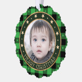    Voeg foto buffelplaid en sterren vrolijk kerstf Ornament Kaart (Links)