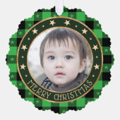    Voeg foto buffelplaid en sterren vrolijk kerstf Ornament Kaart (Voorkant)