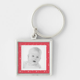 Voeg Foto Cute Red en Roze stripes toe Sleutelhanger
