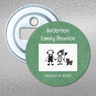 Voeg foto Familiebijeenkomst, Groene Denim Magneet Button Flesopener