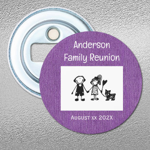 Voeg foto Familiebijeenkomst, Paarse Denim Magneet Button Flesopener