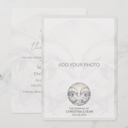 Voeg foto moderne grillige dolfijn bruiloft toe save the date (Voorkant / Achterkant)