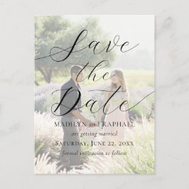 Voeg foto moderne script elegante save the date to briefkaart