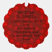 Voeg foto & naam grappige Kerstmis hondenpootafdru Ornament Kaart (Achterkant)