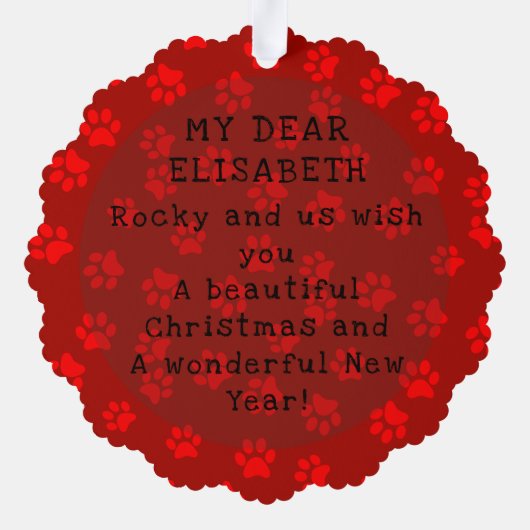 Voeg foto & naam grappige Kerstmis hondenpootafdru Ornament Kaart (Achterkant)