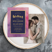 Voeg foto Paarse roze Waterverf en gouden bruiloft Kaart