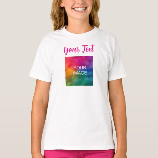 Voeg Foto Tekst Naam Kinder Meisjes Sjabloon Wit T-shirt (Voorkant)