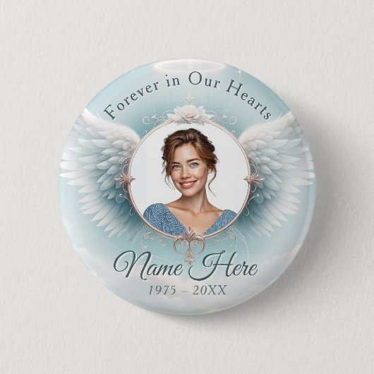 Voeg foto toe Aangepaste herdenkingsengel vleugels Ronde Button 5,7 Cm (Voorkant)