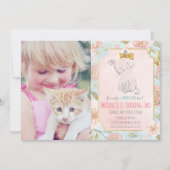 VOEG FOTO TOE - Cute Kitten Floral Birthday Uitnod Kaart (Voorkant)