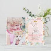 VOEG FOTO TOE - Cute Kitten Floral Birthday Uitnod Kaart (Staand voorkant)
