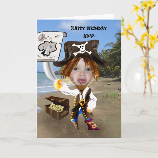 Voeg foto toe - gepersonaliseerde piraten-caricatu kaart (Gele Bloem)