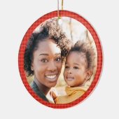 Voeg foto toe Modern Classic Red Plaid Keramisch Ornament (Links)