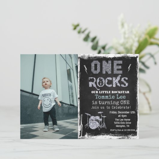 VOEG FOTO TOE Rockstar Drumstel 1e Verjaardagsuitn Kaart (Staand voorkant)