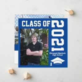 Voeg Foto's toe aan Blauwe Graduatie-uitnodigingen Aankondiging