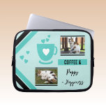 Voeg foto's toe als koffiezetmint zwart laptop sleeve<br><div class="desc">Een cadeauidee voor laptophoes. Dier- en koffieliefhebber. Vervang de 2 foto's met uw en voeg een naam toe. Mint en zwart.</div>