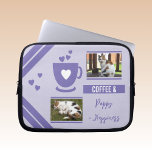Voeg foto's toe die het koffievergooien paars lila laptop sleeve<br><div class="desc">Een cadeauidee voor laptophoes. Dier- en koffieliefhebber. Vervang de 2 foto's met uw en voeg een naam toe. Paars en lila.</div>