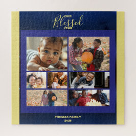 Voeg foto's toe Gezegend Jaar Familie Fotocollage Legpuzzel