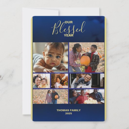 Voeg foto's toe Gezegend Jaar Flat Holiday Photo C Feestdagenkaart (Voorkant)