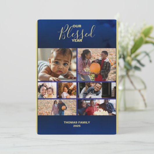 Voeg foto's toe Gezegend Jaar Flat Holiday Photo C Feestdagenkaart (Staand voorkant)