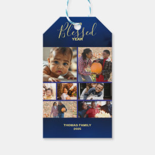 Voeg foto's toe Gezegend Jaar Vakantiefoto Cadeaulabel