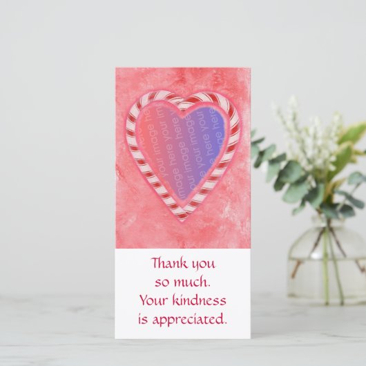 Voeg foto's toe met kaarten, met kerstsnoep hart bedankkaart (Staand voorkant)