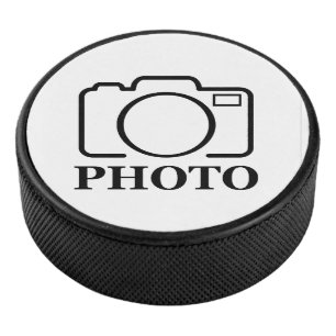Voeg gepersonaliseerde foto bruiloft modern Schatt Hockey Puck