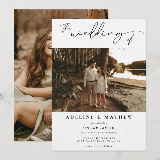 Voeg gepersonaliseerde foto moderne script bruilof kaart (Voorkant / Achterkant)