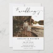 Voeg gepersonaliseerde foto moderne script bruilof kaart (Voorkant)