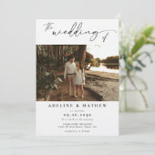 Voeg gepersonaliseerde foto moderne script bruilof kaart (Staand voorkant)