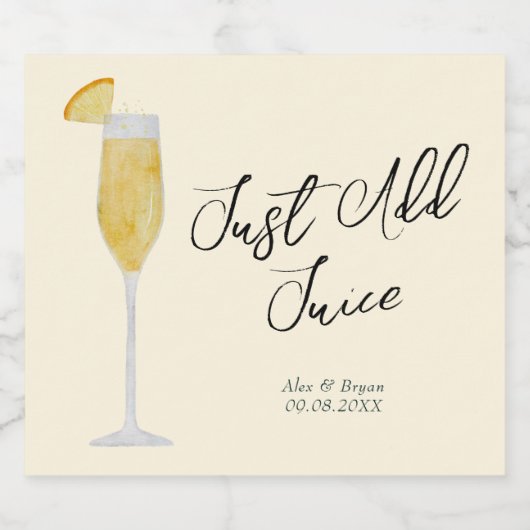 Voeg gewoon Juice Mimosa Champagne Prosecco Weddin Sparkling Wijnetiket (Enkel label)