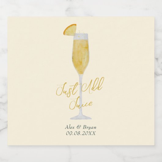 Voeg gewoon Juice Mimosa Mousserende Wijn Prosecco Sparkling Wijnetiket (Enkel label)