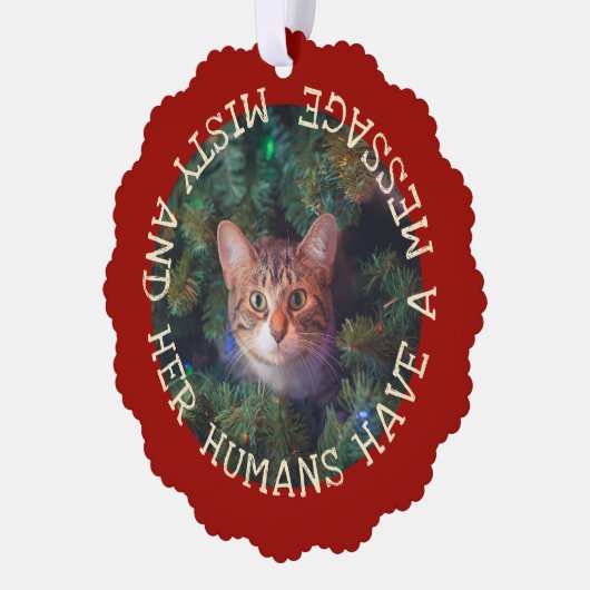 Voeg grappige kerstkat foto op aandenken jaarlijks ornament kaart (Links)