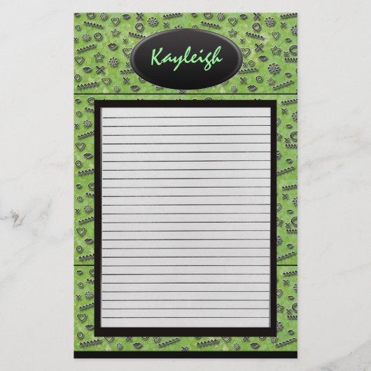 Voeg haar naam Groene Ontwerper Briefpapier toe (Voorkant)