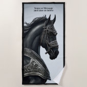 Voeg het Bericht van de Naam, Sterke Zwarte Paard  Strandlaken (Voorkant)