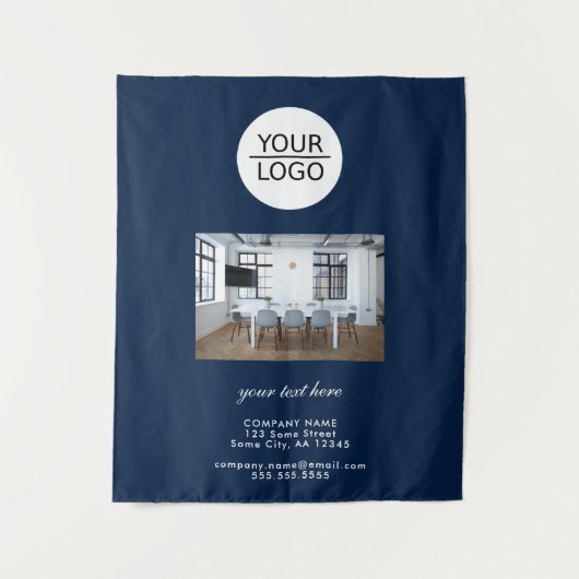 Voeg het Blauw van het Bedrijf van de Tekst van de Wandkleed (Voorkant)