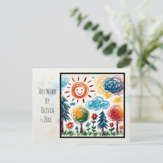 Voeg het kunstwerk van je kind toe aan deze kerst briefkaart (Staand voorkant)