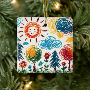 Voeg het kunstwerk van je kind toe aan deze kerst keramisch ornament