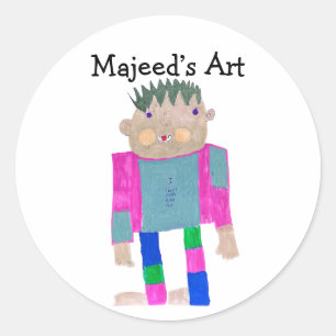 Voeg het kunstwerk van uw kind toe aan deze ronde sticker