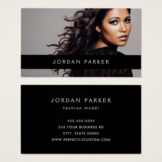 Voeg het model zwarte mode van de fototrendy visit visitekaartje (Voorkant /achterkant)
