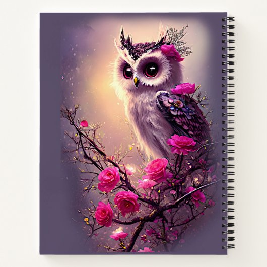 Voeg het Onderwerp van de Naam, Paarse Owl & Roze  Notitieboek (Achterkant)