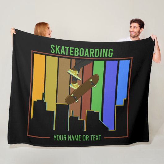 Voeg het Skateboarden van de Tekst van de Naam op  Fleece Deken (In situ)