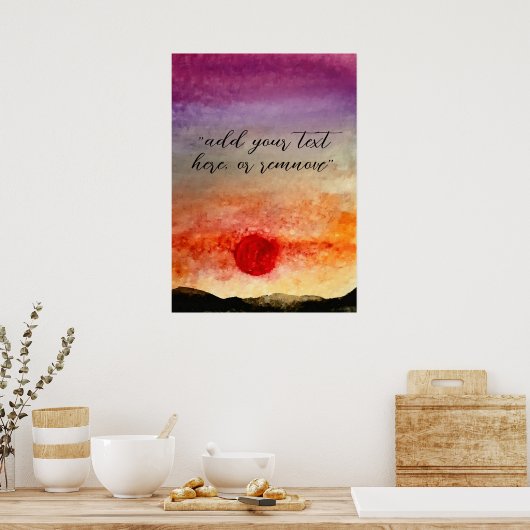 Voeg het Zonnegebergte van de Waterverf van de Tek Poster (Keuken)