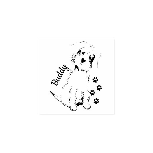 Voeg hier de naam Cute Fluffy Brown Dog toe Rubberstempel (Afrduk)